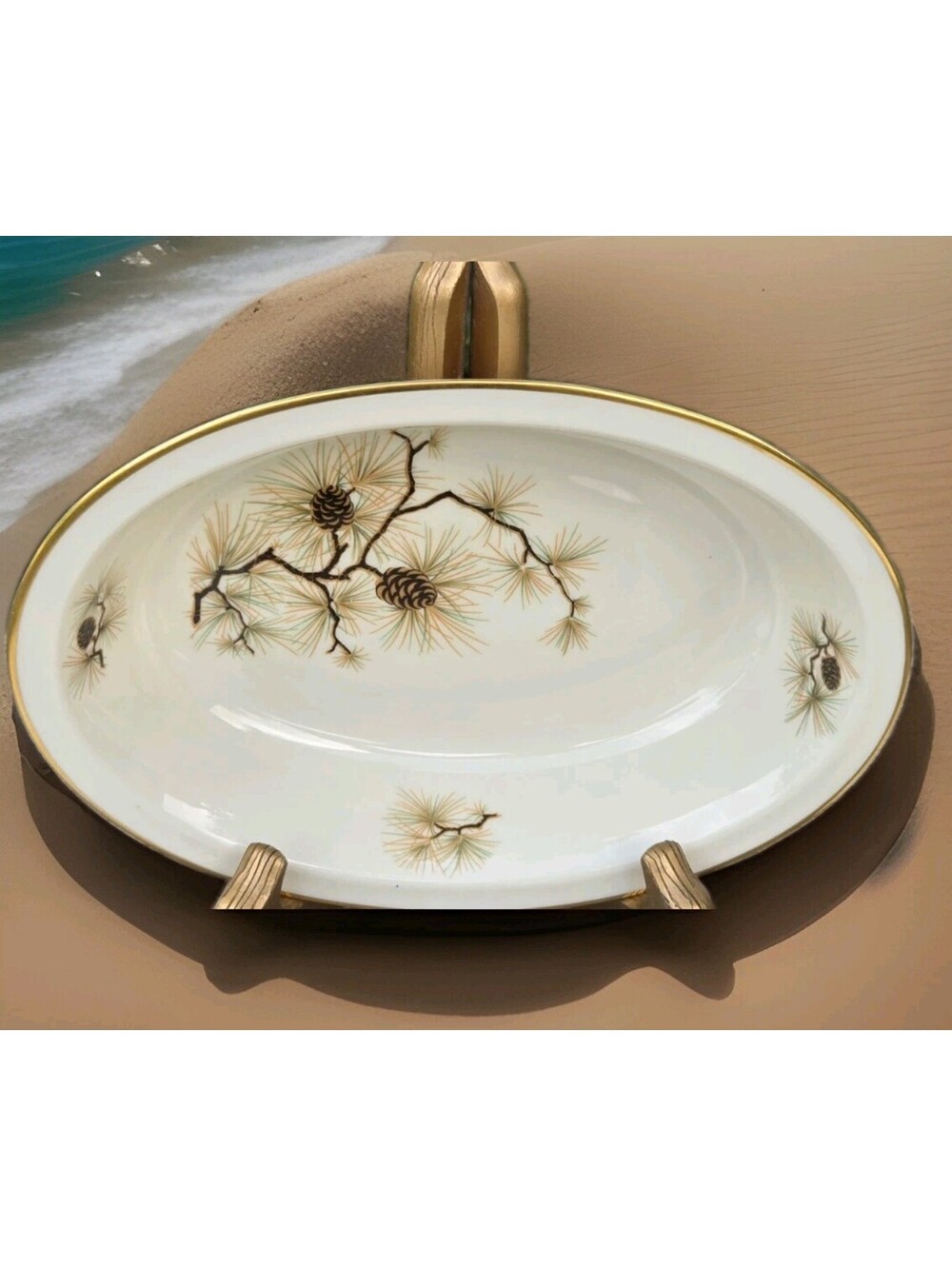Lenox Pine W331 Oval Serving Vegetable Bowl 9.5"X7" Gold Trim Mint Condition